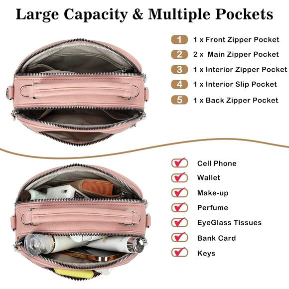 NEW Quilted Pink Crossbody Bag | Top Handle Purse w/ Boho Strap - Picture 6 of 6